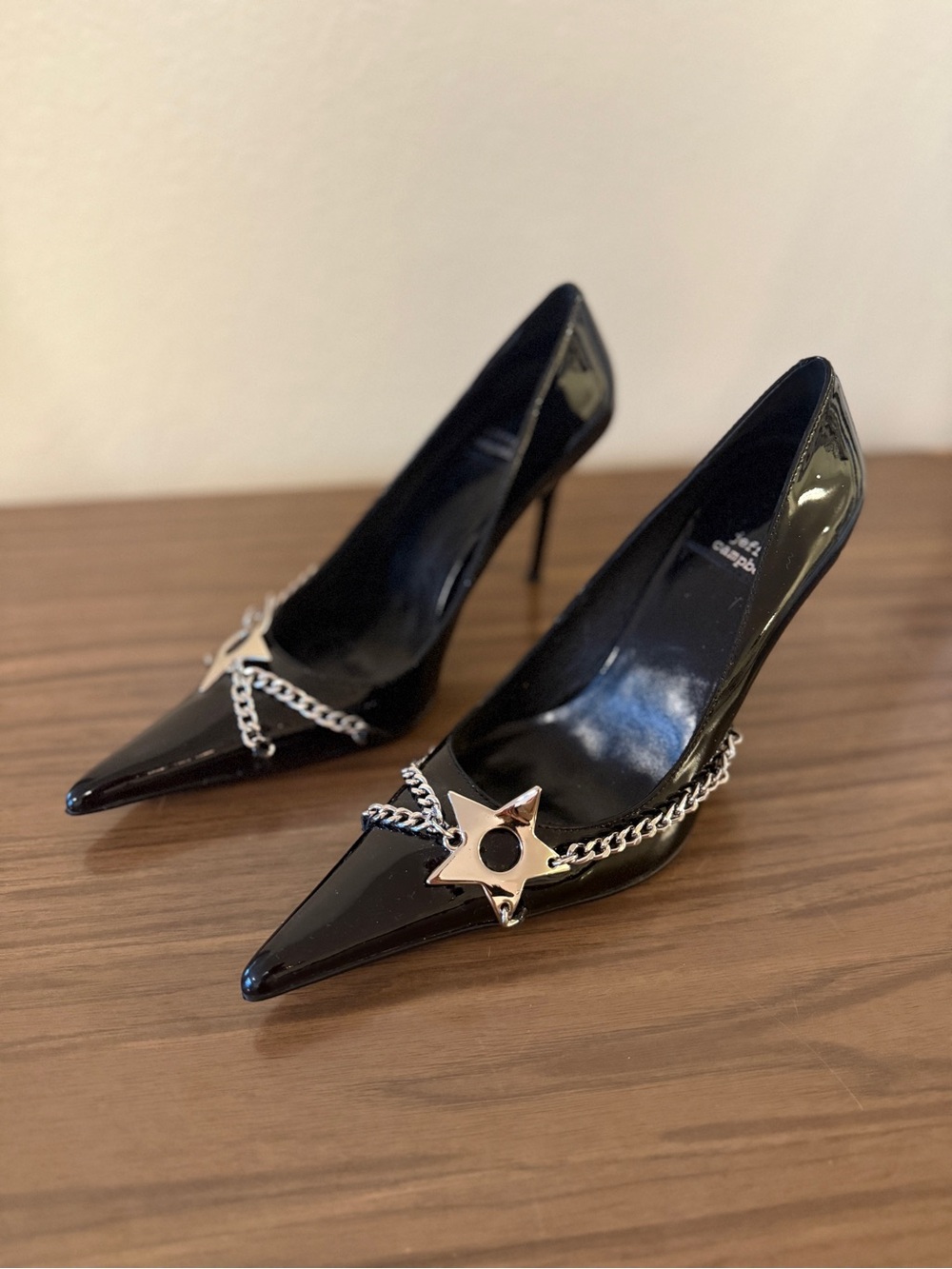 Jeffrey Campbell Black Patent Pointed-Star Chain Pumps